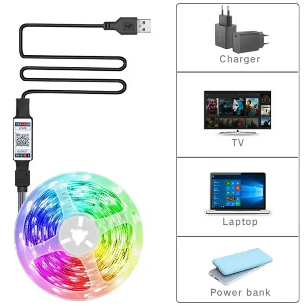 RGB 5050 Led Strip Light Bluetooth App Control 5V USB Led Tape Flexible Ribbon Diode Tape for TV Backlight Room Decoration